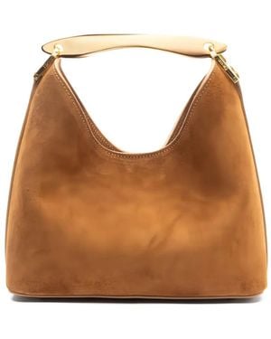 Elleme Small Boomerang Curved-Handle Suede Bag - Brown