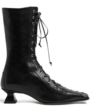 Miista 35Mm Emile Lace-Up Heel Boots - Black