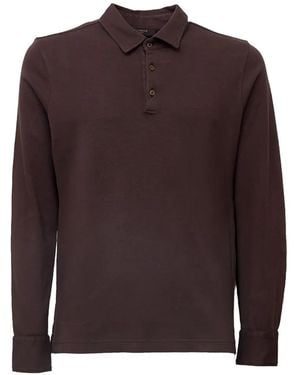 Zanone Long-Sleeve Button-Cuff Polo Shirt - Brown