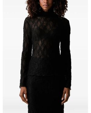 Twinset High-Neck Lace-Knit Top - Black