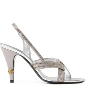Versace Gianni Embellished Satin Sandals 90 Mm - Weiß