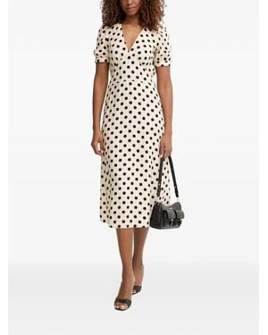Morgan Polka-Dot Puff-Sleeve Midi Dress - White