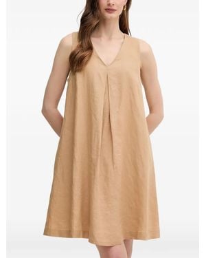 Benetton Pleat-Detail V-Neck Mini Dress - Natural
