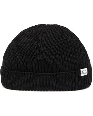C.P. Company Fisherman Merino Beanie Hat - Black