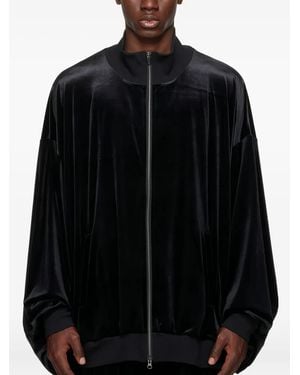 Fumito Ganryu Zip-Up Velvet Bomber Jacket - Black