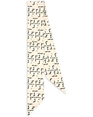 Tory Burch Logo-Print Ribbon Tie - White