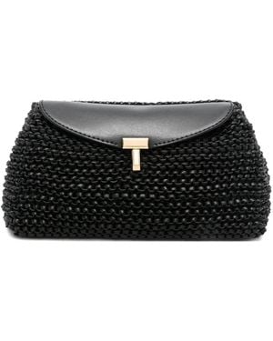 TOTEME Mini T-Lock Woven-Leather Clutch Bag - Black