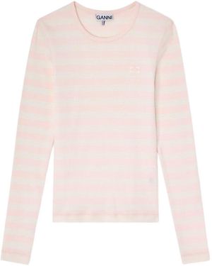 Ganni Stripe Rib Long-Sleeve - Pink
