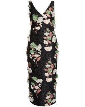 Erdem Floral-Detail Embroidered Midi Dress - Black