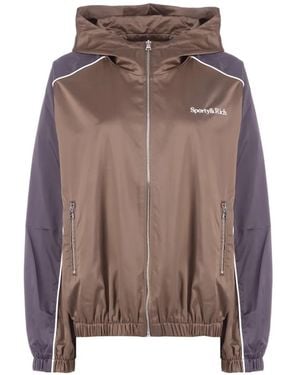Sporty & Rich Serif Logo Gym Jacket - Brown