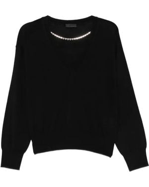 Liu Jo Crystal-Embellished V-Neck Sweater - Black