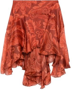 Etro Floral-Print Ruffled Skirt - Red