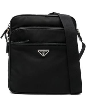 Prada Triangle-Logo Messenger Bag - Black