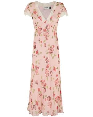 RIXO London Clarice Floral-Print Lace-Trim Midi Dress - Pink