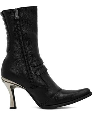 New Rock Stiefel mit Schnallendetail - Schwarz
