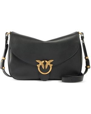 Pinko Medium Leather Bag With Love Birds Diamond Cut Buckle - Black