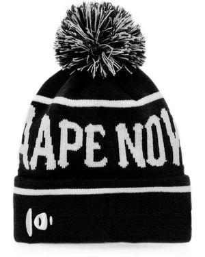 Aape By A Bathing Ape Pom-Pom Intarsia-Logo Beanie Hat - Black