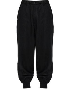 Yohji Yamamoto Pantalon À Ourlets Côtelés En Laine - Black