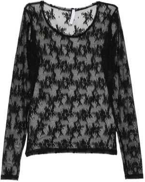 Imperial Lace-Patterned Long-Sleeve Top - Black