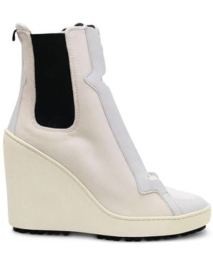 Hogan Lace-Up Wedge Ankle Boots - White