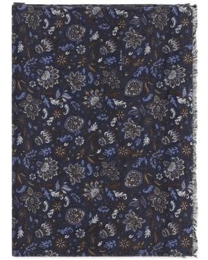 Kiton Paisley Floral-Print Frayed Scarf - Blue