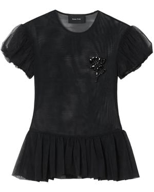 Simone Rocha Embellished Peplum Top - Black