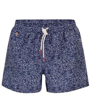 Kiton Patterned Drawstring Swim Shorts - Blue