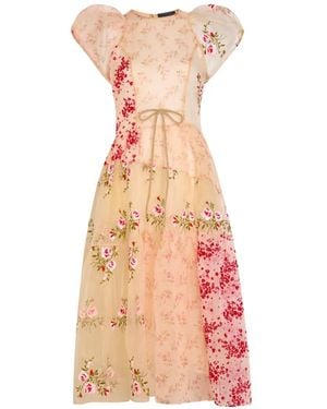 Simone Rocha Puff-Sleeve Floral-Pattern Midi Dress - Pink