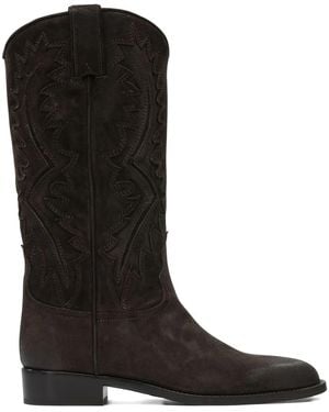 Sartore Bottines En Daim À Broderies - Noir