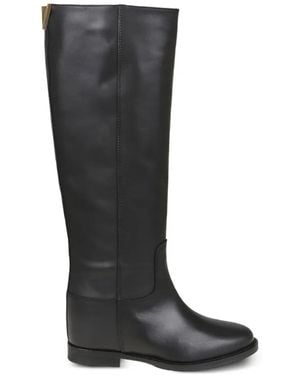 Via Roma 15 V-Logo Inner Wedge-Heel Knee-High Boots - Black