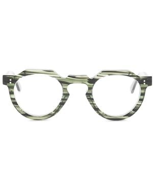 Lesca Gafas Con Montura Redonda A Rayas - Verde