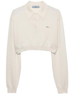 Prada Cropped Cashmere Polo Shirt - White