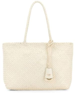 Prada Large Woven Leather Shoulder Bag - Natural