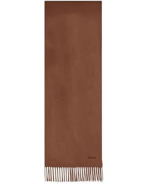Max Mara Embroidered-Logo Fringed-Edges Scarf - Brown