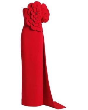 Gatti Nolli by Marwan Floral-Applique Strapless Gown - Red