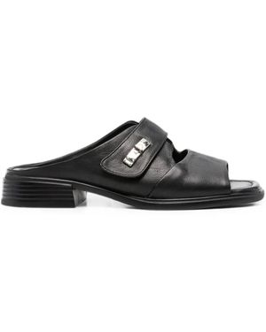SERGIO MORETTI FIRENZE Turn-Lock Leather Sandals - Black