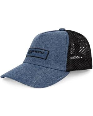 KARL LAGERFELD Logo-Patch Mesh-Panel Trucker Cap - Blue