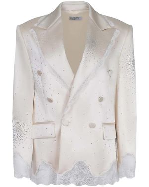 GIUSEPPE DI MORABITO Lace-Trim Crystal-Embellished Blazer - White