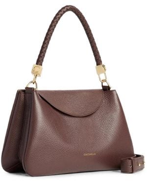 Coccinelle Tiggy Braided-Handle Pebbled Leather Tote Bag - Brown