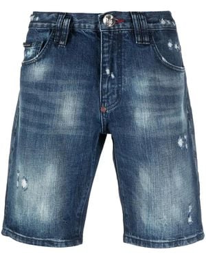 Philipp Plein Distressed-Effect Denim Shorts - Blue
