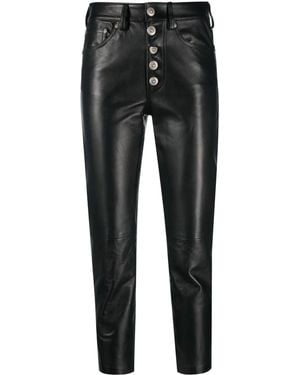 Dondup Leather High-Waisted Cropped Trousers - Black