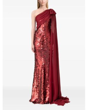 Gemy Maalouf Robe Longue Ornée De Sequins À Manches Cape - Rouge