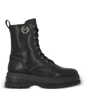 Pinko Love Birds Lace-Up Boots - Black