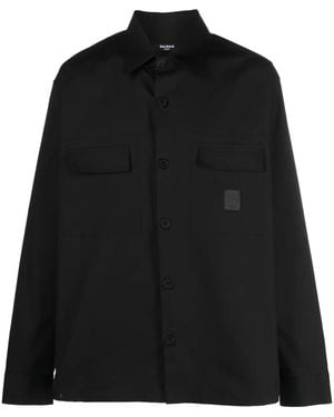 Balmain Logo-Patch Cotton Shirt - Black