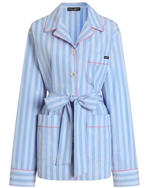 Dolce & Gabbana Striped Belted Jacket - Blue
