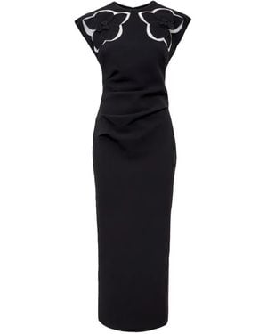 Acler Koda Floral-Appliqué Midi Dress - Black