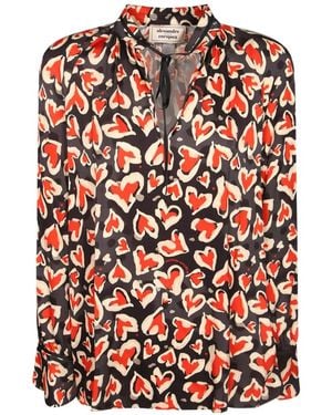 ALESSANDRO ENRIQUEZ Heart-Print Tie-Neck Blouse - Red
