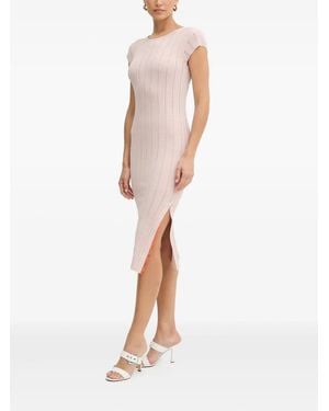 Pinko Ribbed Side-Split Midi Dress - White