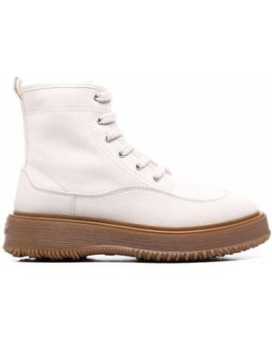 Hogan Lace-Up Leather Boots - White