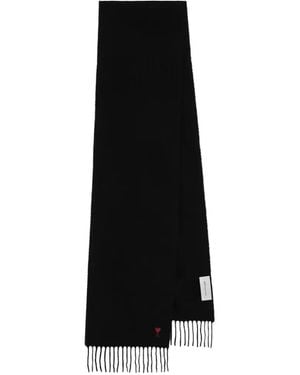 Ami Paris Ami De Coeur Fringed Scarf - Black